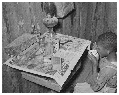 Young Boy Drinking Flour and Water in 1939 Texas