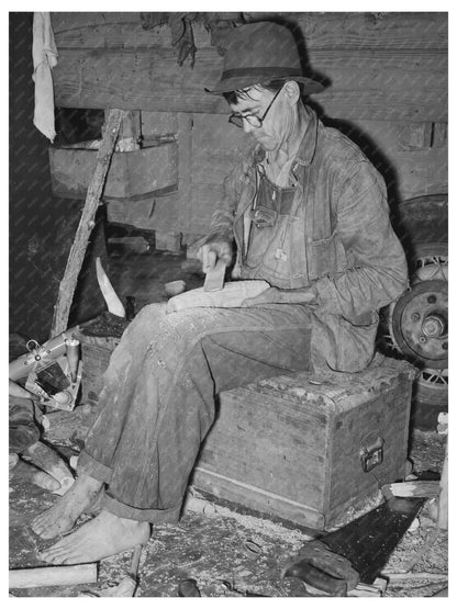 Migrant Worker Shaping Wooden Block Hammond Louisiana 1939