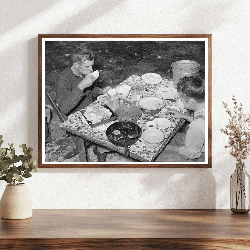 Migrant Berry Picker and Son Dinner in Louisiana 1939