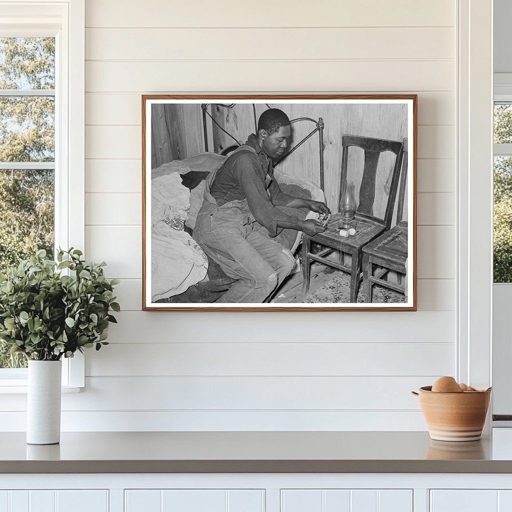 Man Lighting Lamp in Bedroom Louisiana April 1939