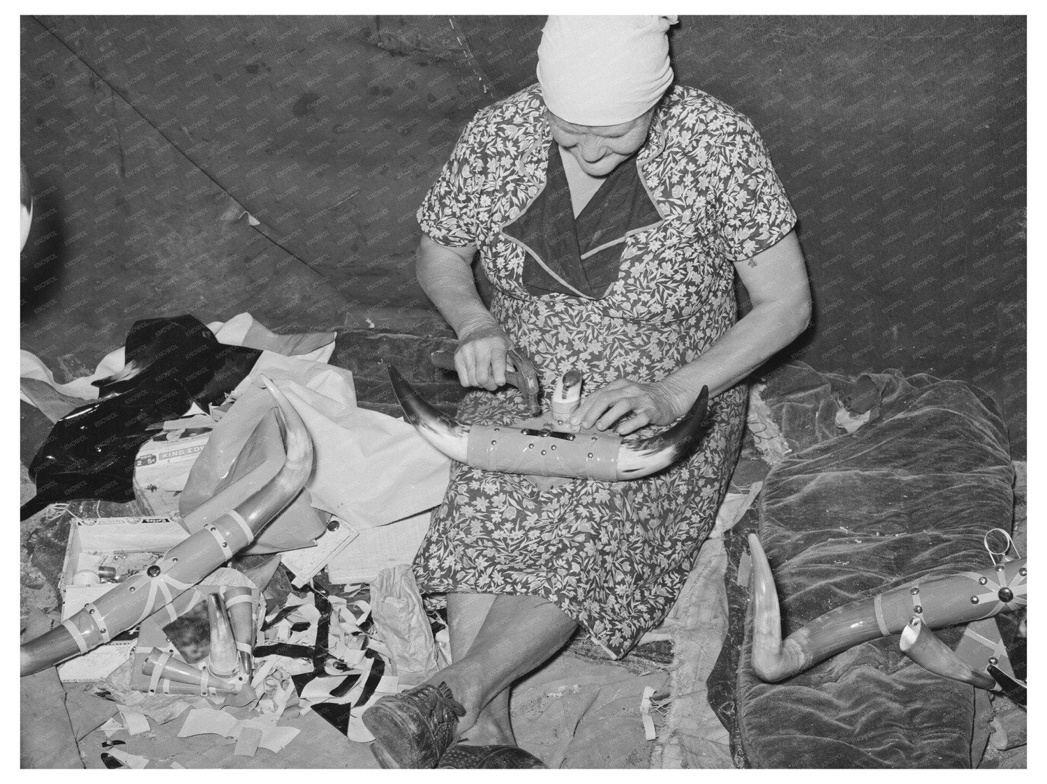 Migrant Woman Crafting Horn Ornament Hammond Louisiana 1939