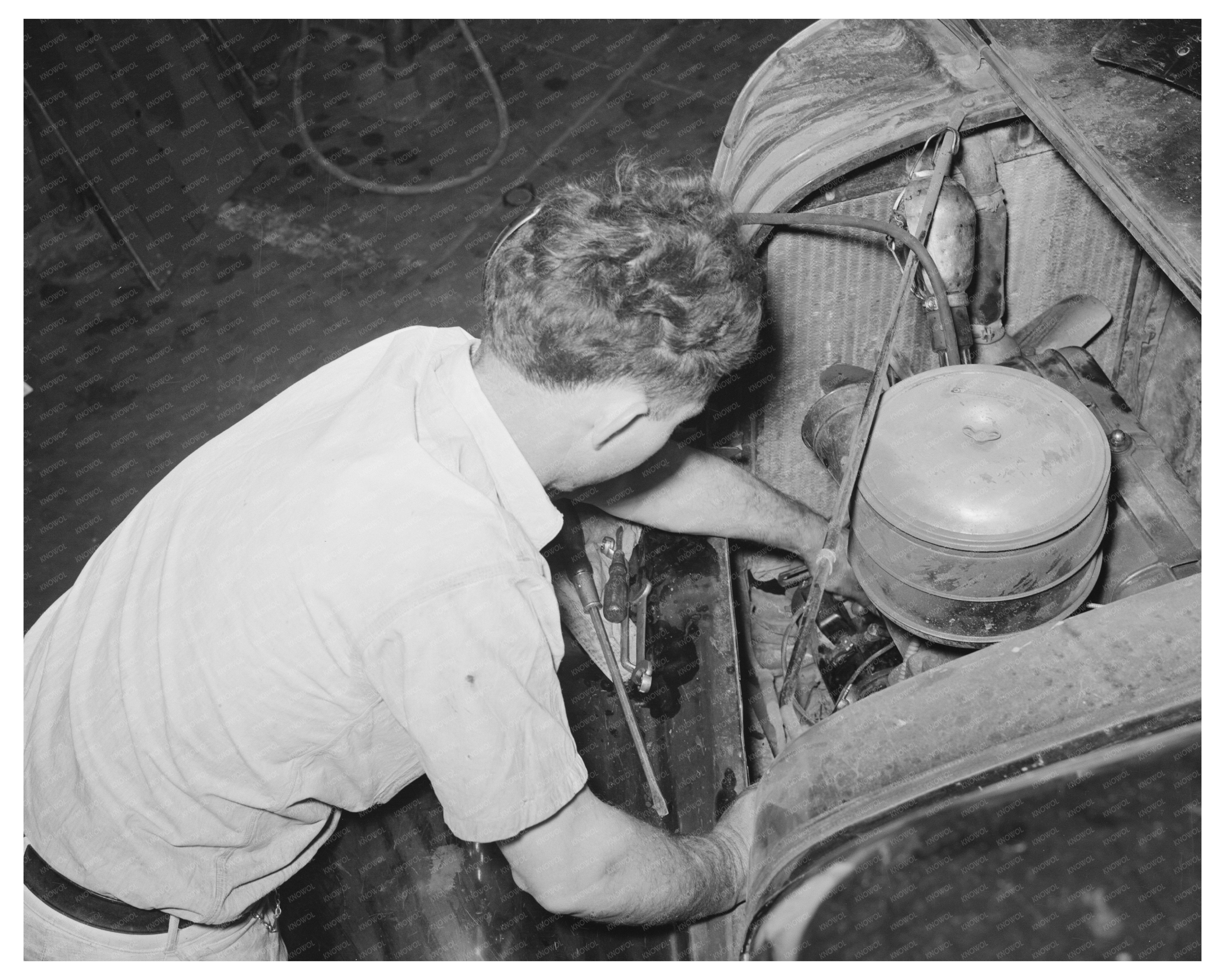 Mechanic Working on Auto Motor in San Augustine Texas 1939