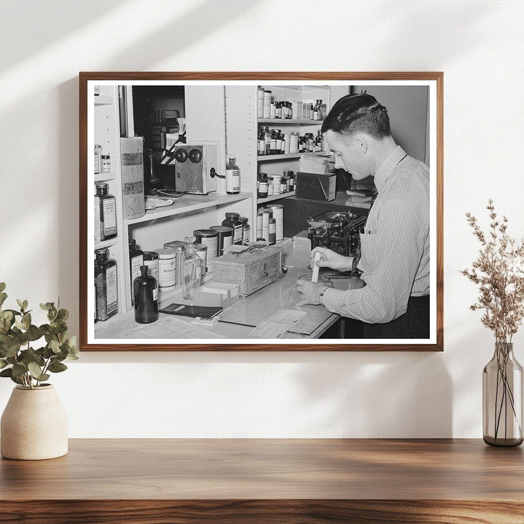 Druggist Preparing Prescription in San Augustine Texas 1939
