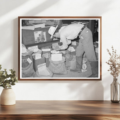 Farmer Examining Pea Seed in San Augustine Texas 1939