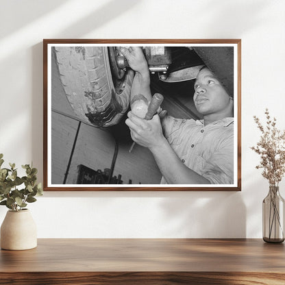 Greasing Automobile in Garage San Augustine Texas 1939