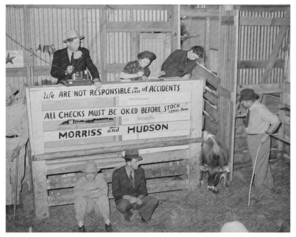 Cattle Auction Barn Scene San Augustine Texas 1939