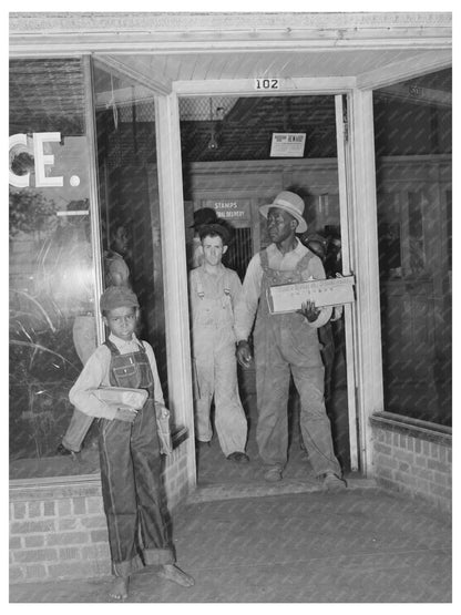 Man Exiting San Augustine Post Office with Baby Chicks 1939