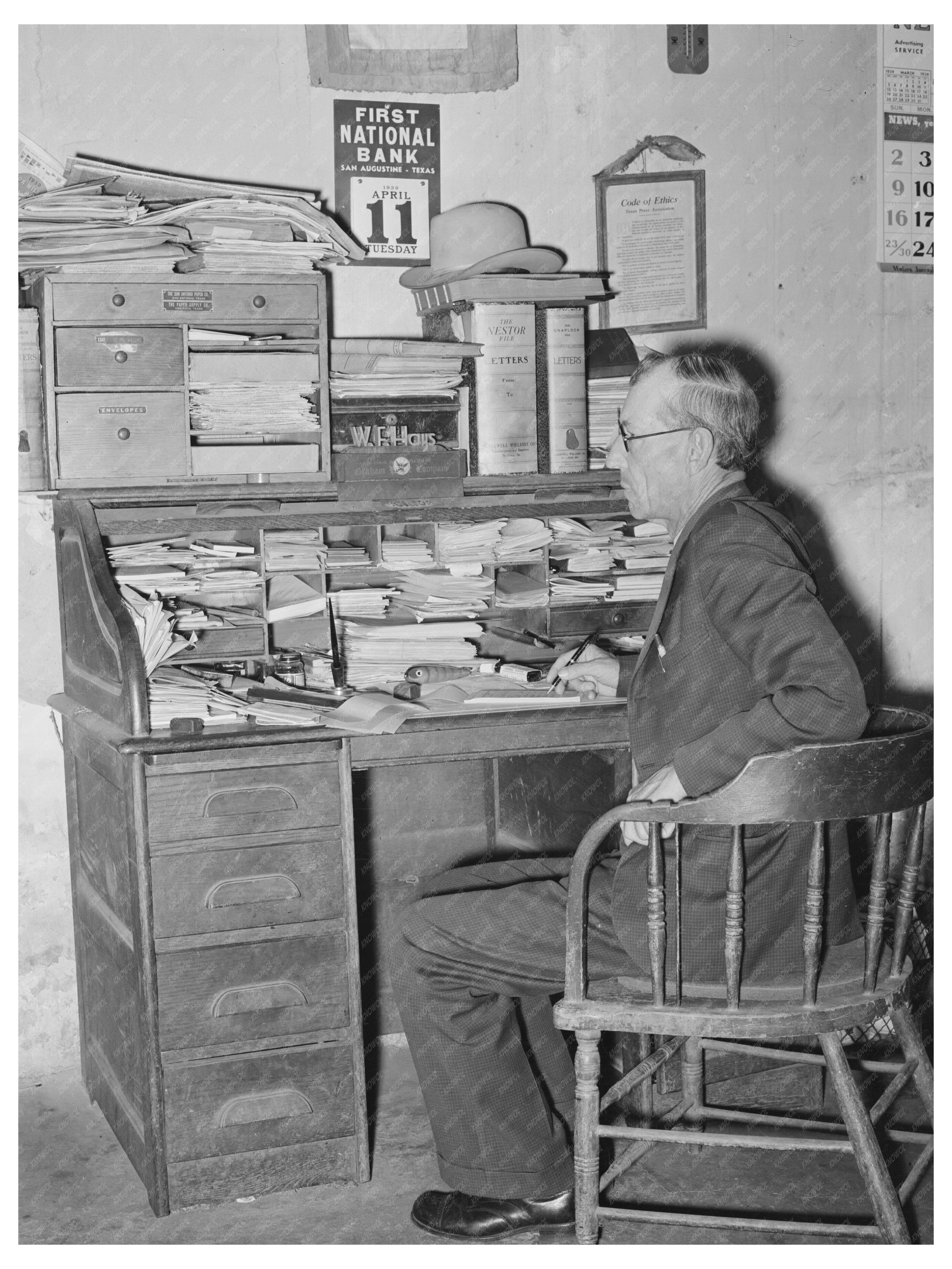 San Augustine Texas Newspaper Editor April 1939 Image