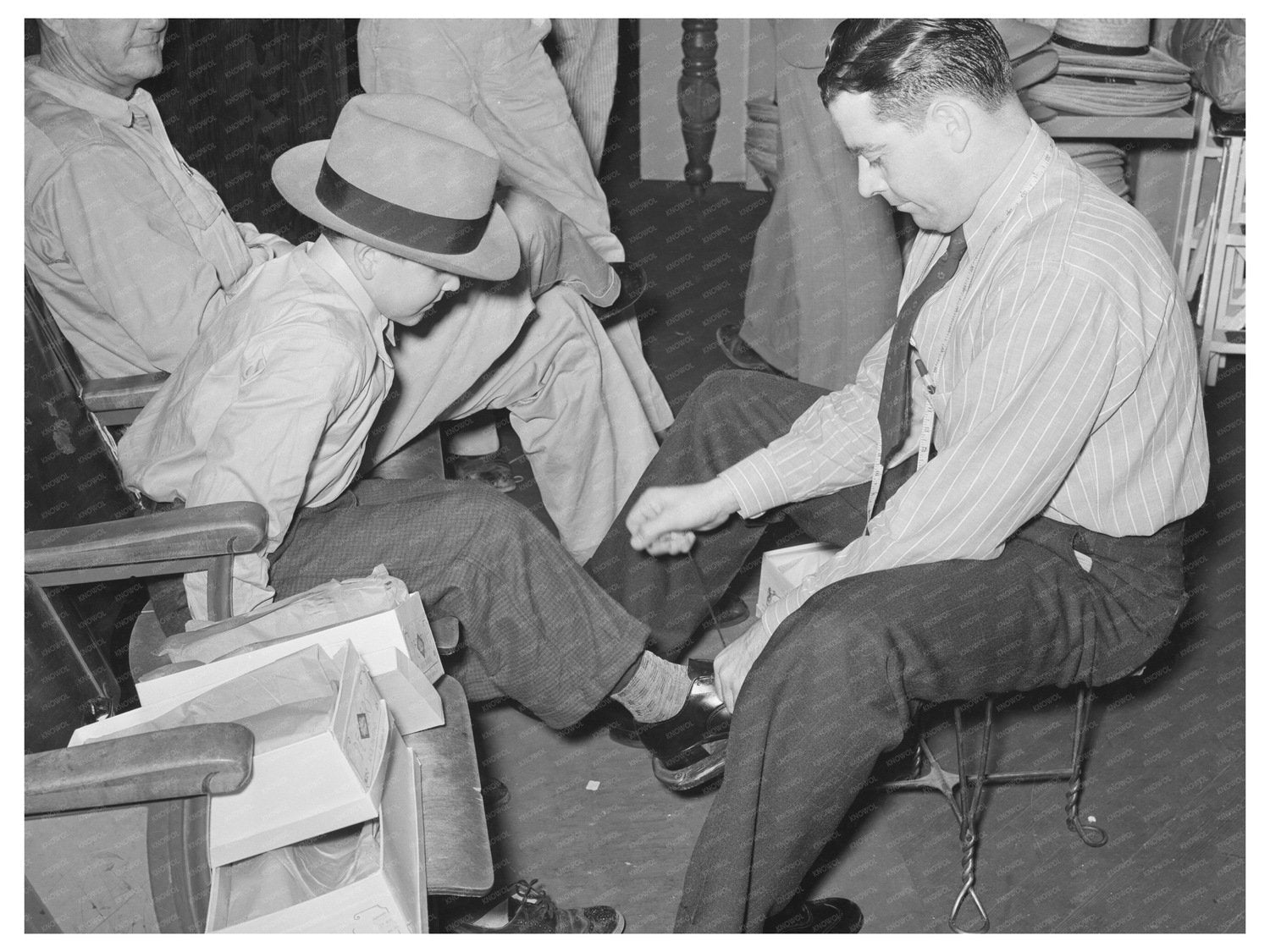 Vintage 1939 San Augustine Shoe Fitting Scene
