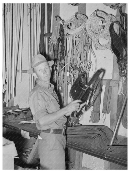 Farmer Examines Halter in San Augustine Hardware Store 1939