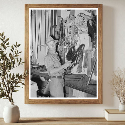 Farmer Examines Halter in San Augustine Hardware Store 1939