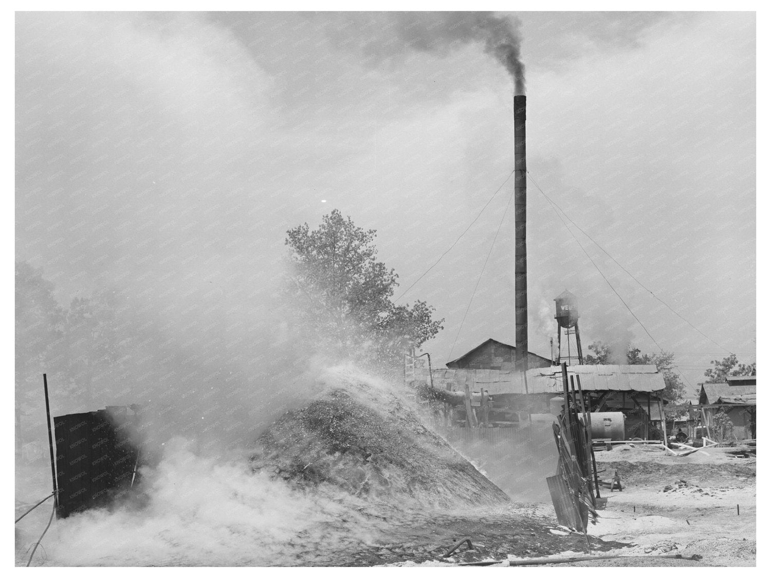 Sawdust Burning at Sawmill in Wells Texas April 1939