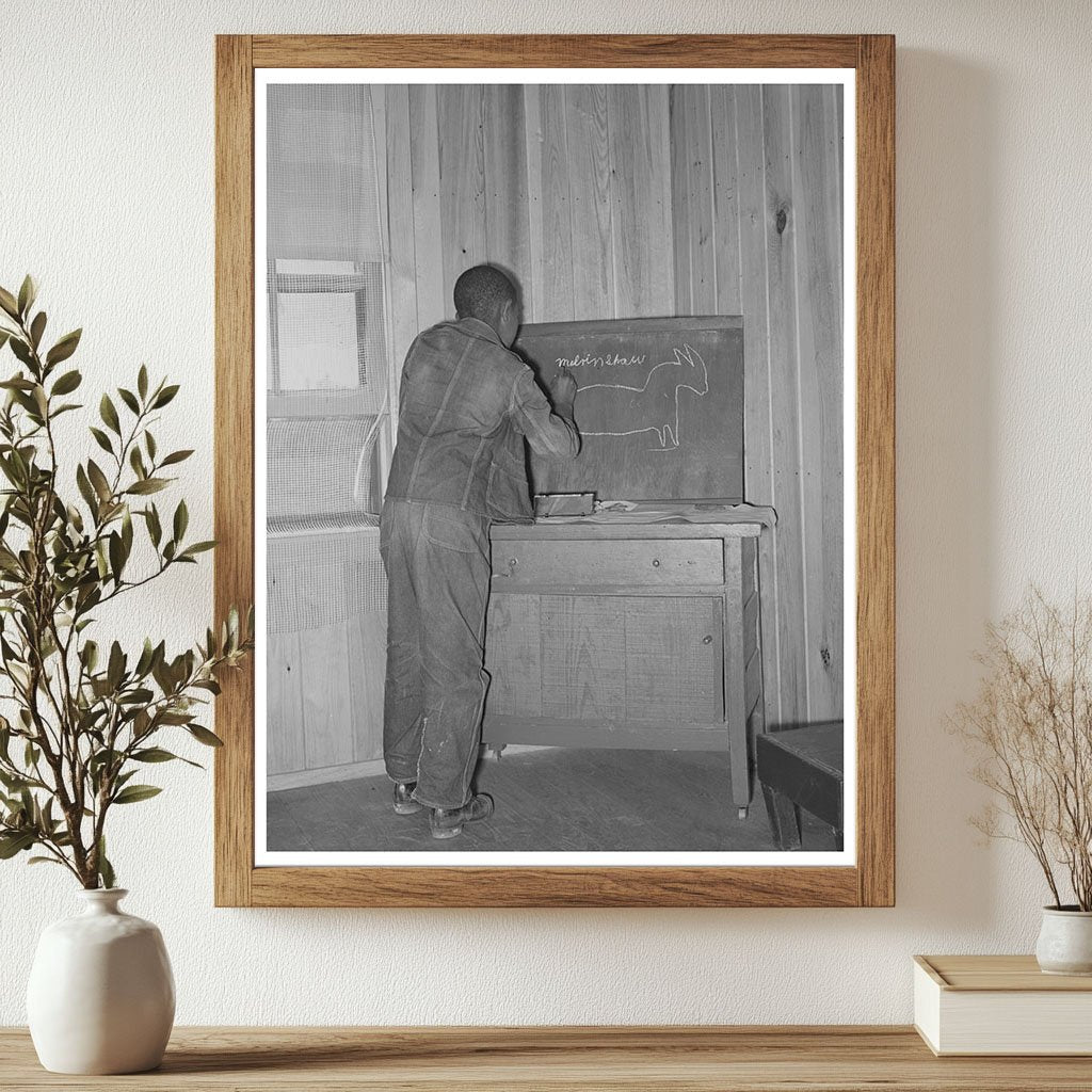 Young Boy Drawing on Blackboard at Sabine Farms 1939