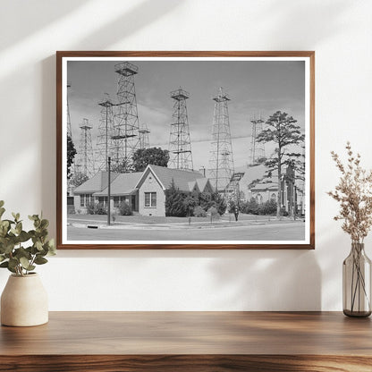Kilgore Texas Oil Derricks and Church April 1939