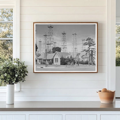 Kilgore Texas Oil Derricks and Church April 1939