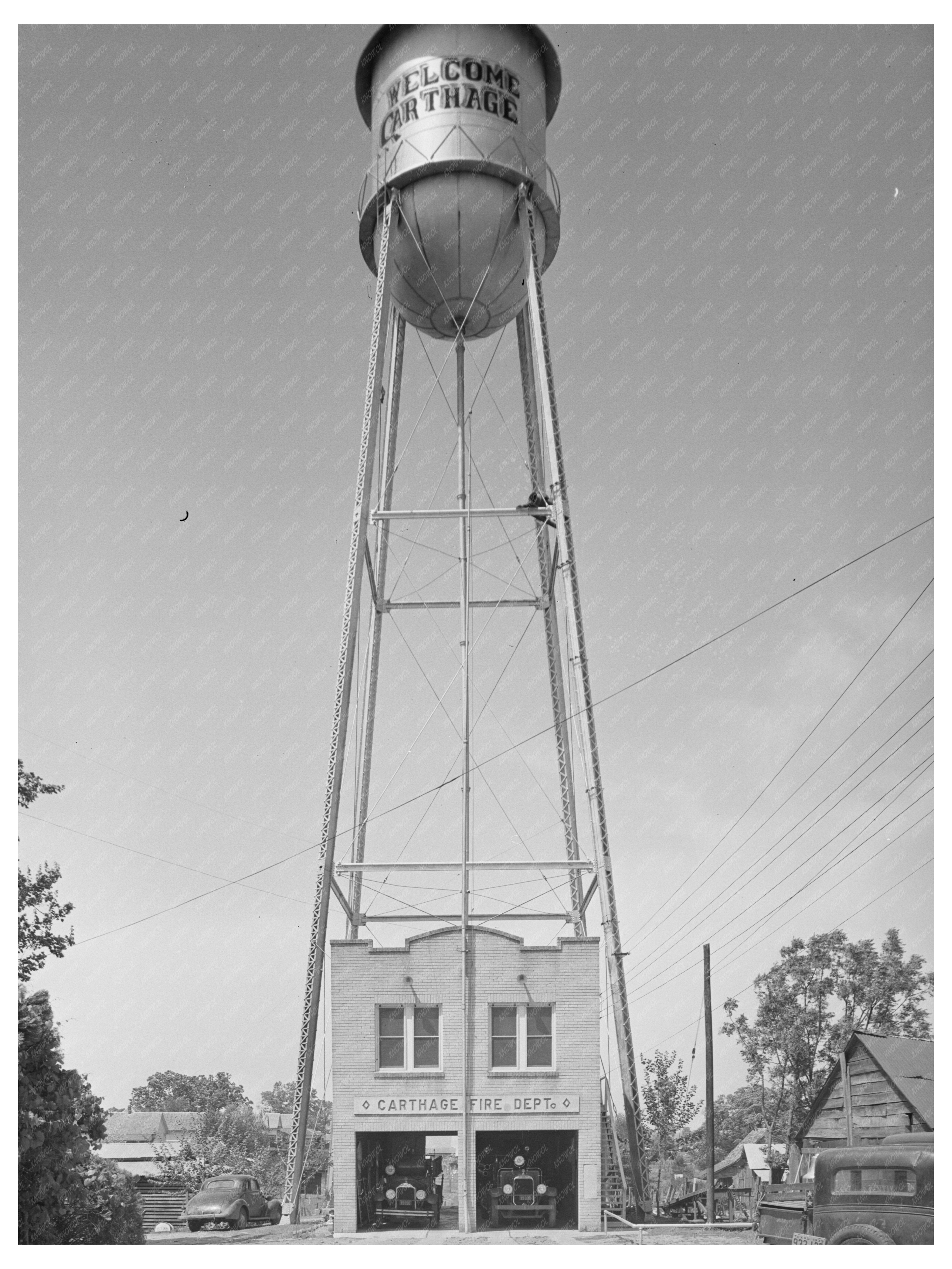 Carthage Texas Fire Station and Water Tank April 1939