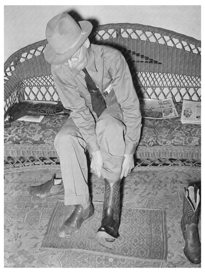 Customer Trying on Boots in Alpine Texas 1939