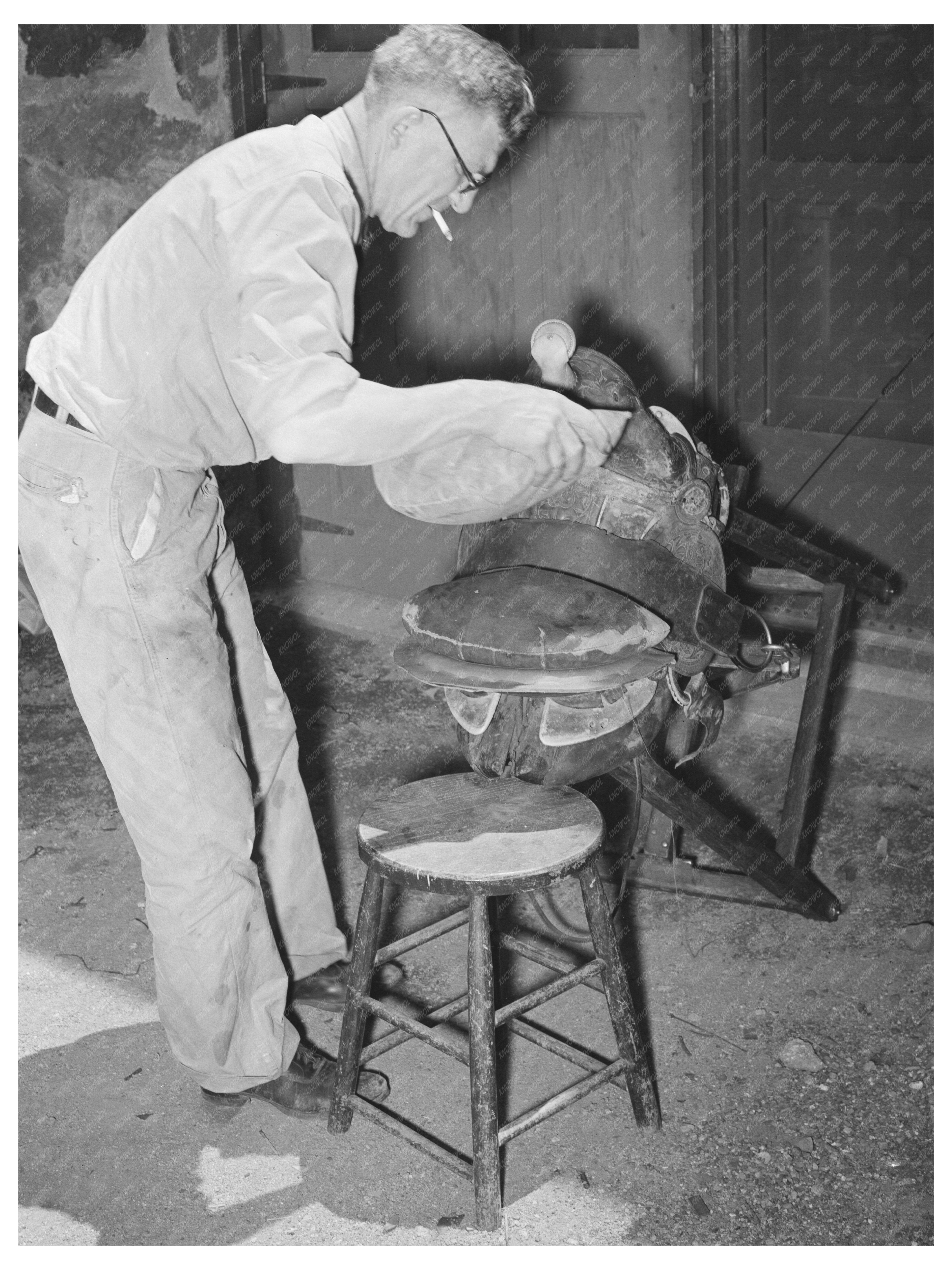 Saddle Repair Shop in Alpine Texas May 1939