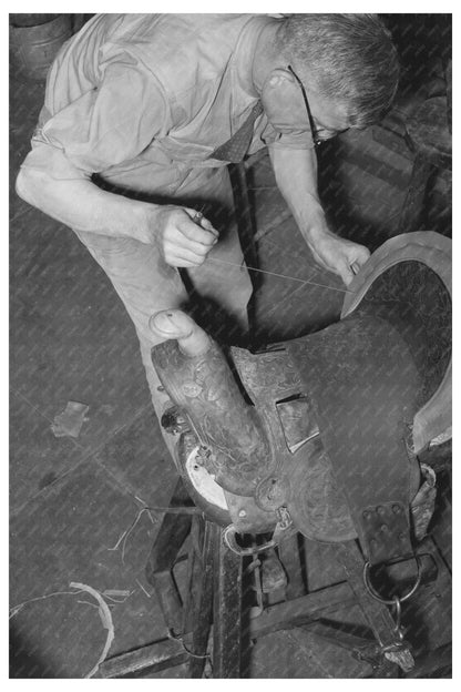 Saddle Maker Repairing Saddle in Alpine Texas 1939