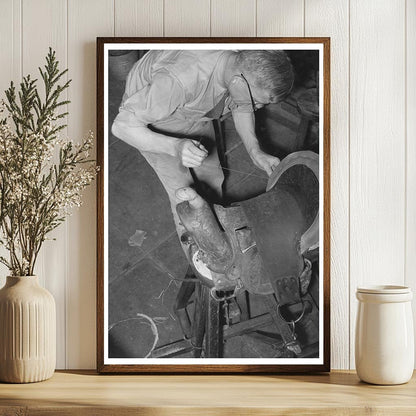 Saddle Maker Repairing Saddle in Alpine Texas 1939