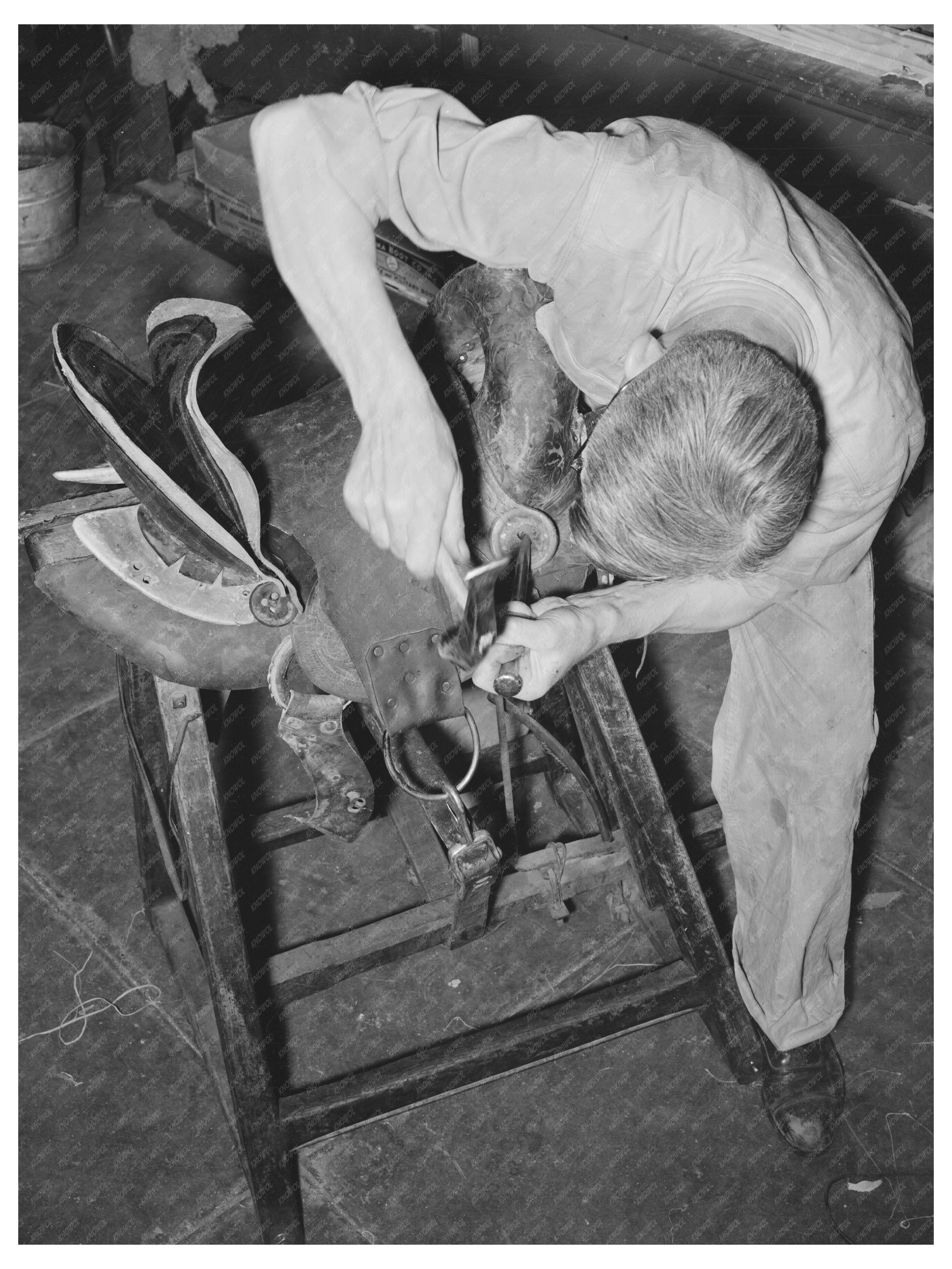 Saddle Repair Shop Rivet Work Alpine Texas May 1939