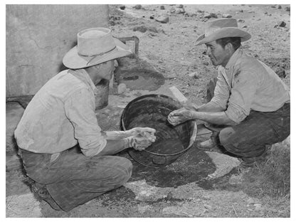 Mexican Cowboys Wash Up After Cattle Roundup 1939