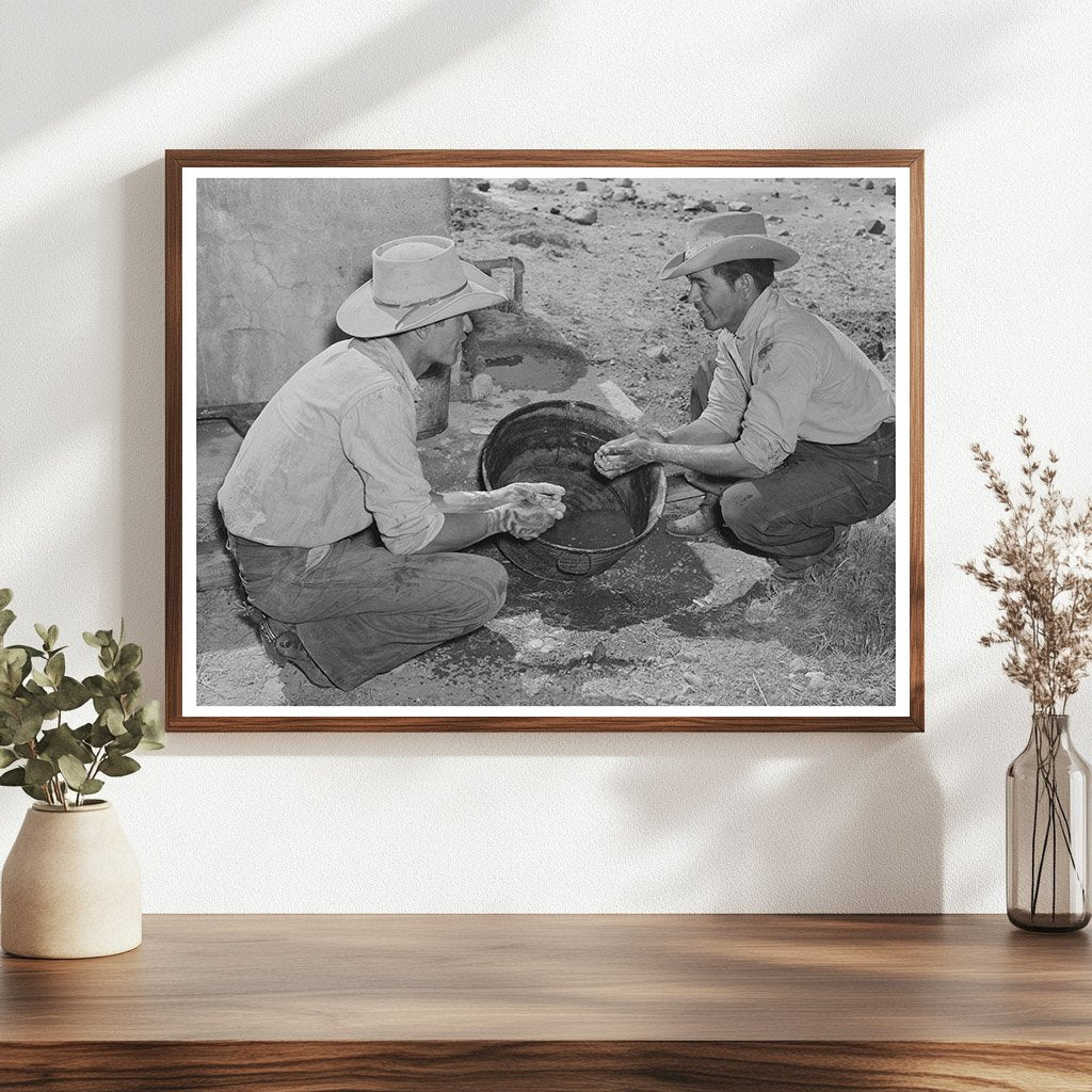 Mexican Cowboys Wash Up After Cattle Roundup 1939