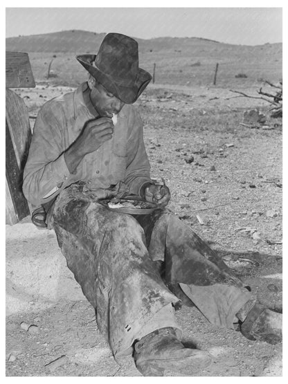 Mexican Cowboy Dining After Cattle Roundup May 1939