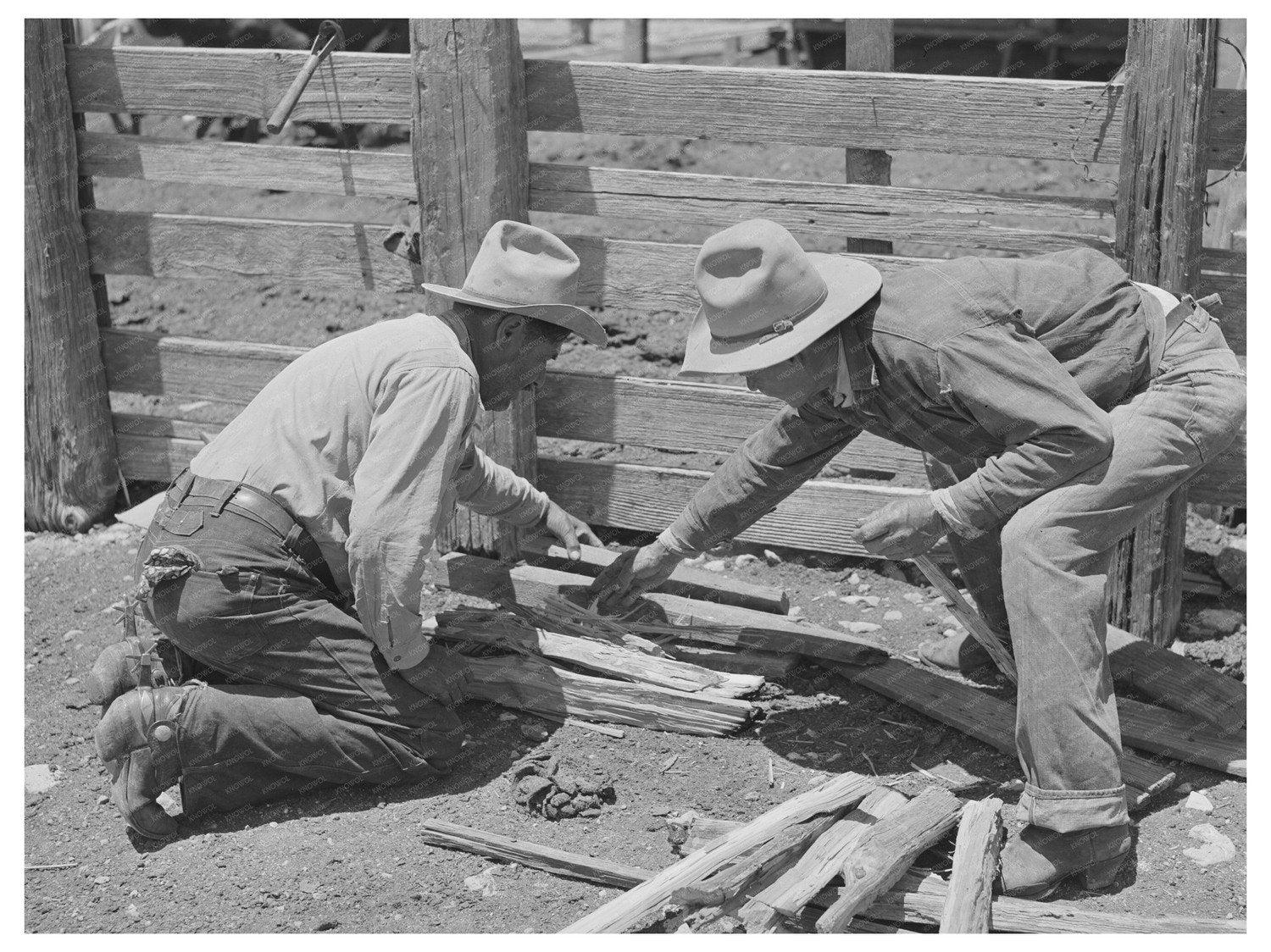 Mexican Cowboys Heating Branding Irons in Marfa Texas 1939