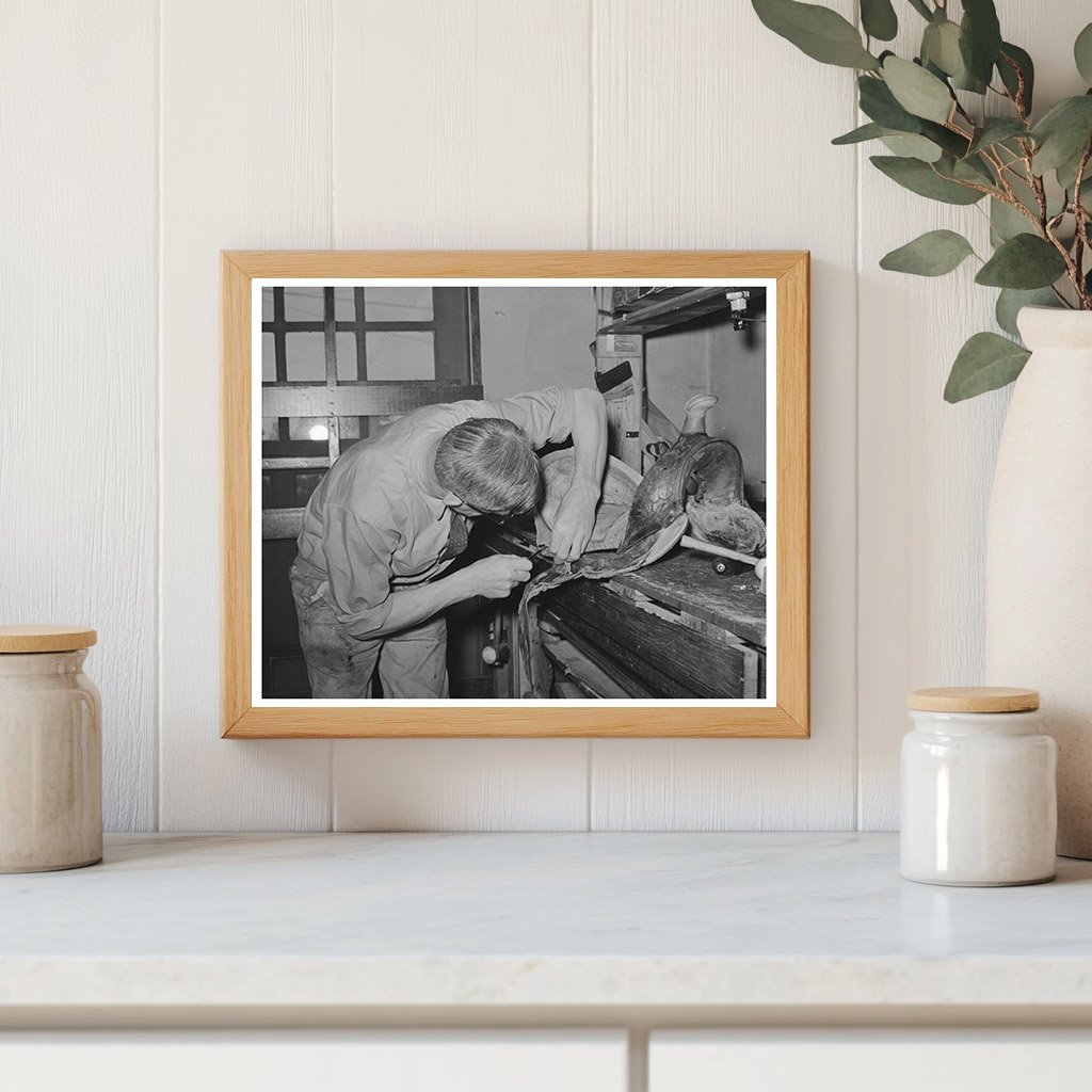 Saddle Maker Sewing in Alpine Texas May 1939
