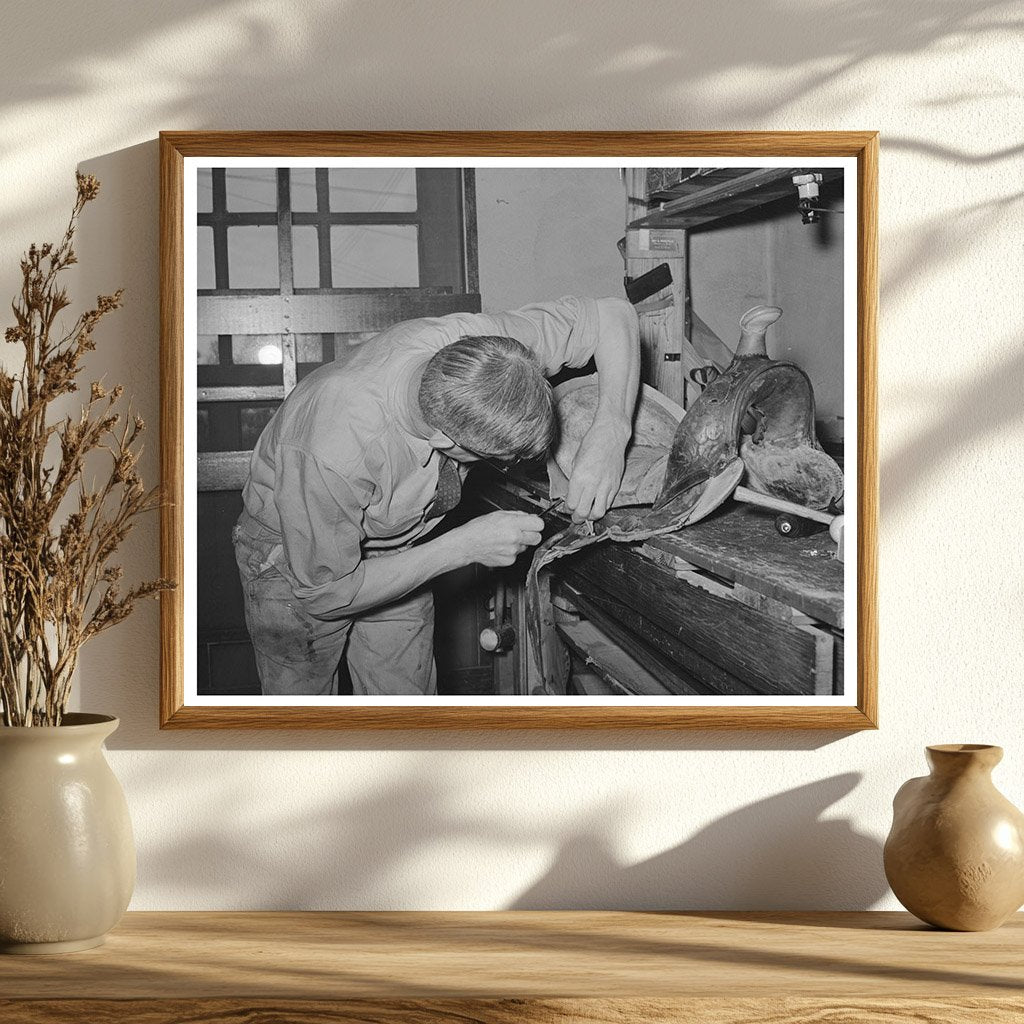 Saddle Maker Sewing in Alpine Texas May 1939