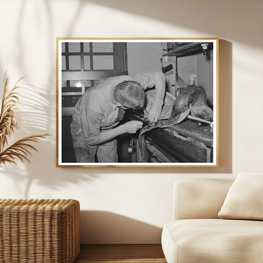 Saddle Maker Sewing in Alpine Texas May 1939