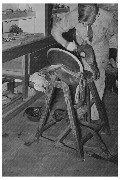 Saddle Maker Gluing Saddle Parts in Alpine Texas 1939