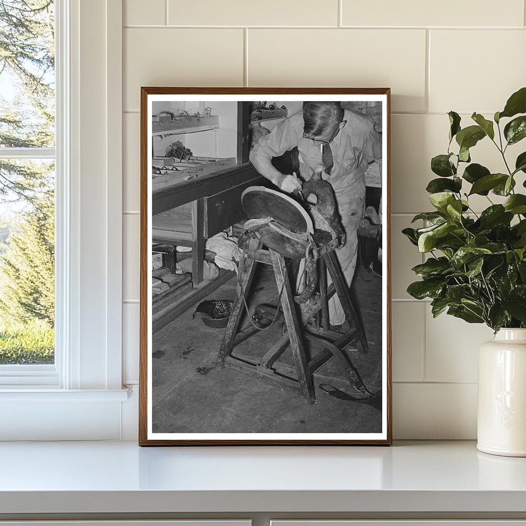 Saddle Maker Gluing Saddle Parts in Alpine Texas 1939