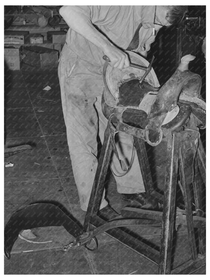 Saddle Maker Tamping Leather in Alpine Texas May 1939