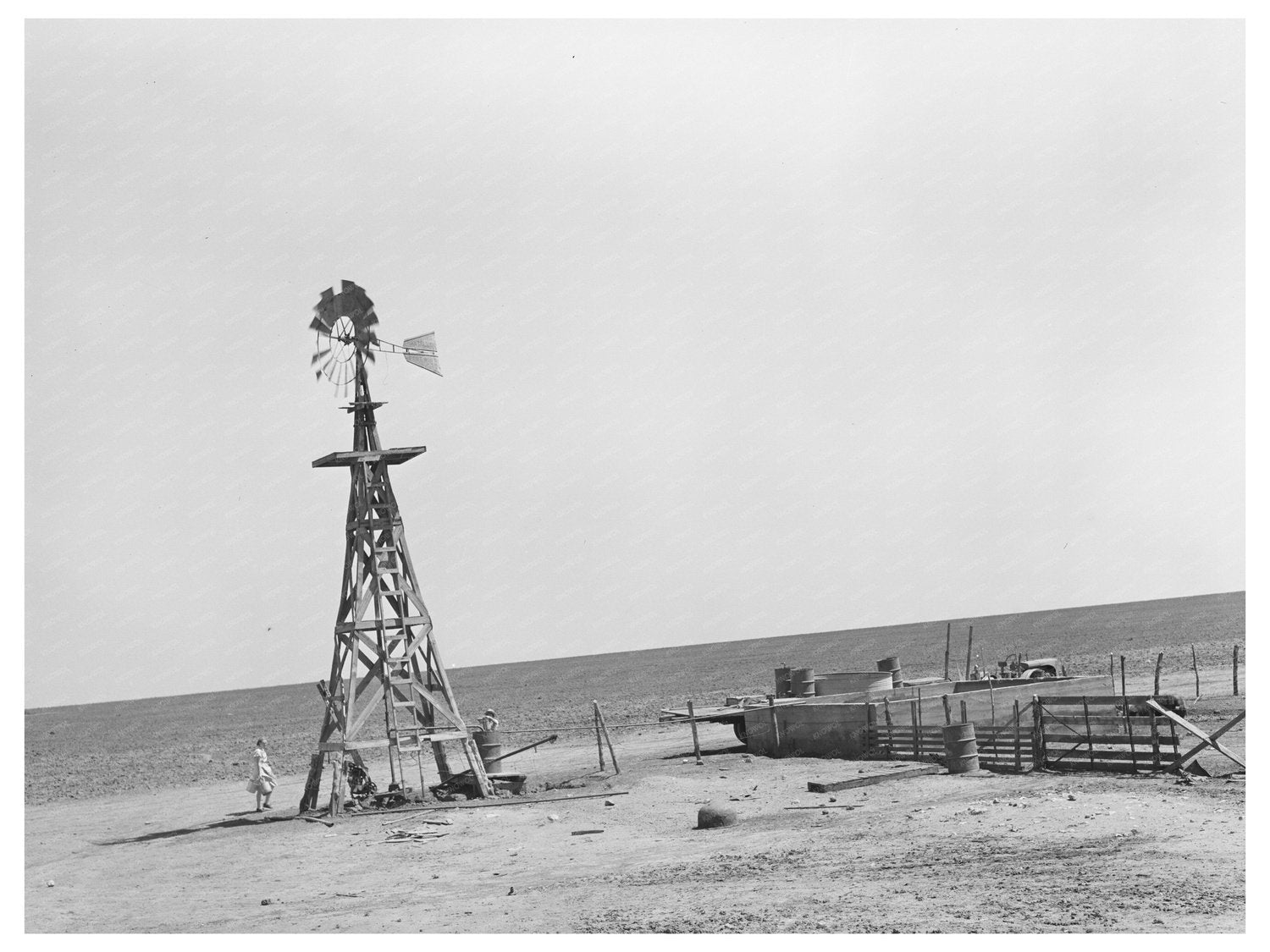 Vintage 1939 Windmill and Water Trough in Ralls Texas