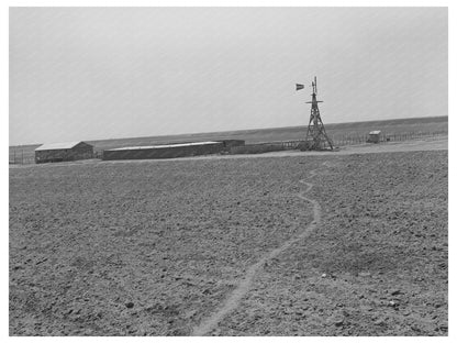 Vintage 1939 Texas Farm Windmill and Hog Pen Image