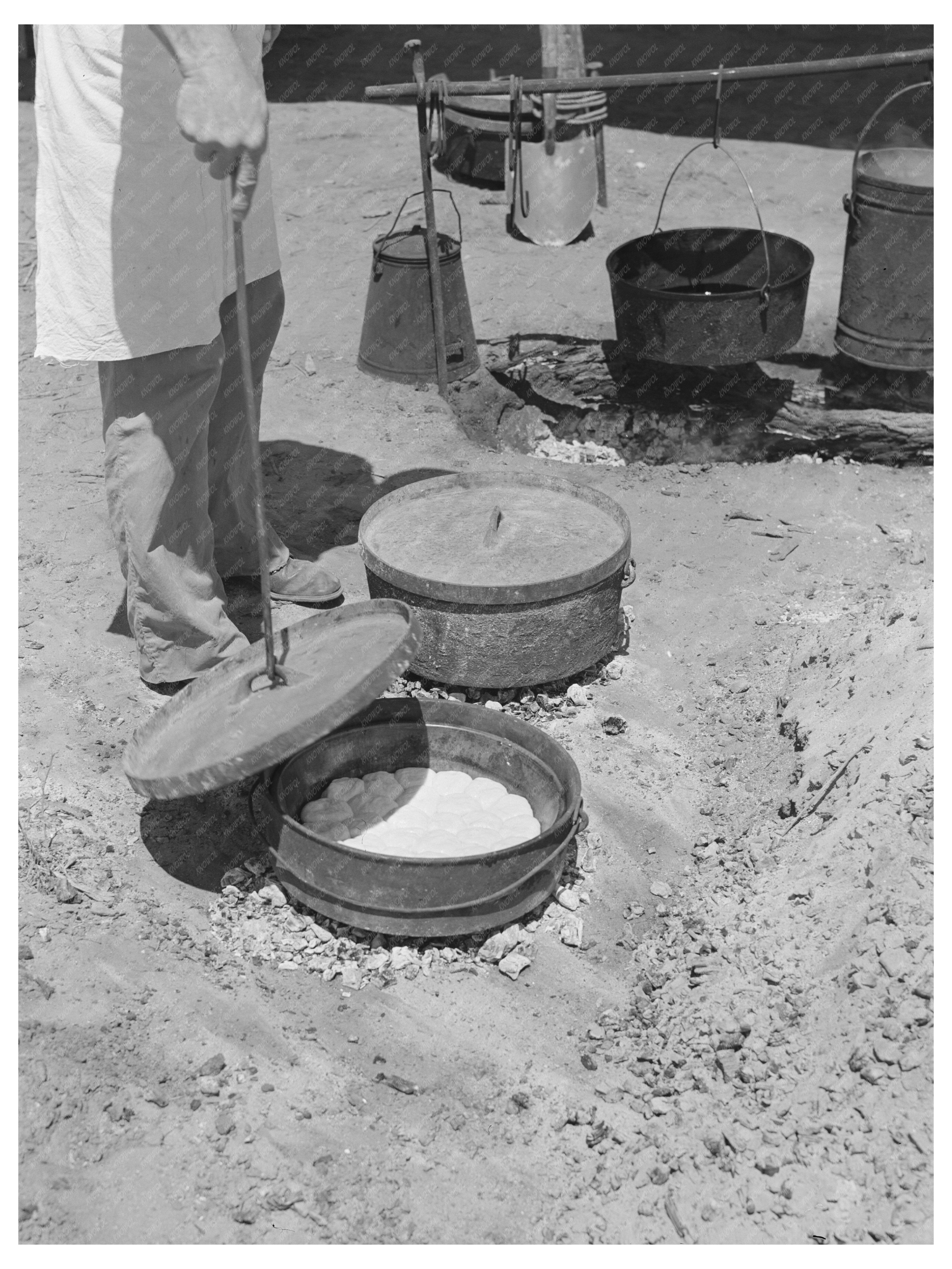 Cook Preparing Bread in Dutch Oven at SMS Ranch 1939