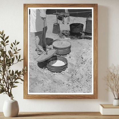 Cook Preparing Bread in Dutch Oven at SMS Ranch 1939