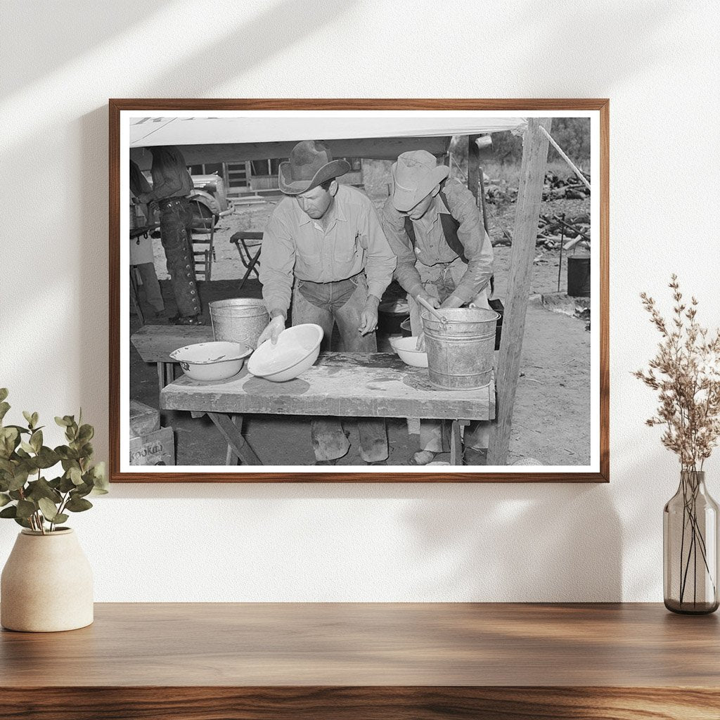 Cowboys Washing Up for Dinner SMS Ranch Texas May 1939