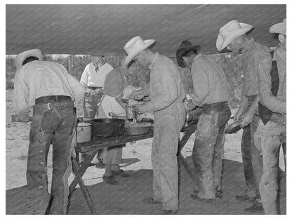 Cowboys Dining at Chuck Wagon SMS Ranch Spur Texas 1939