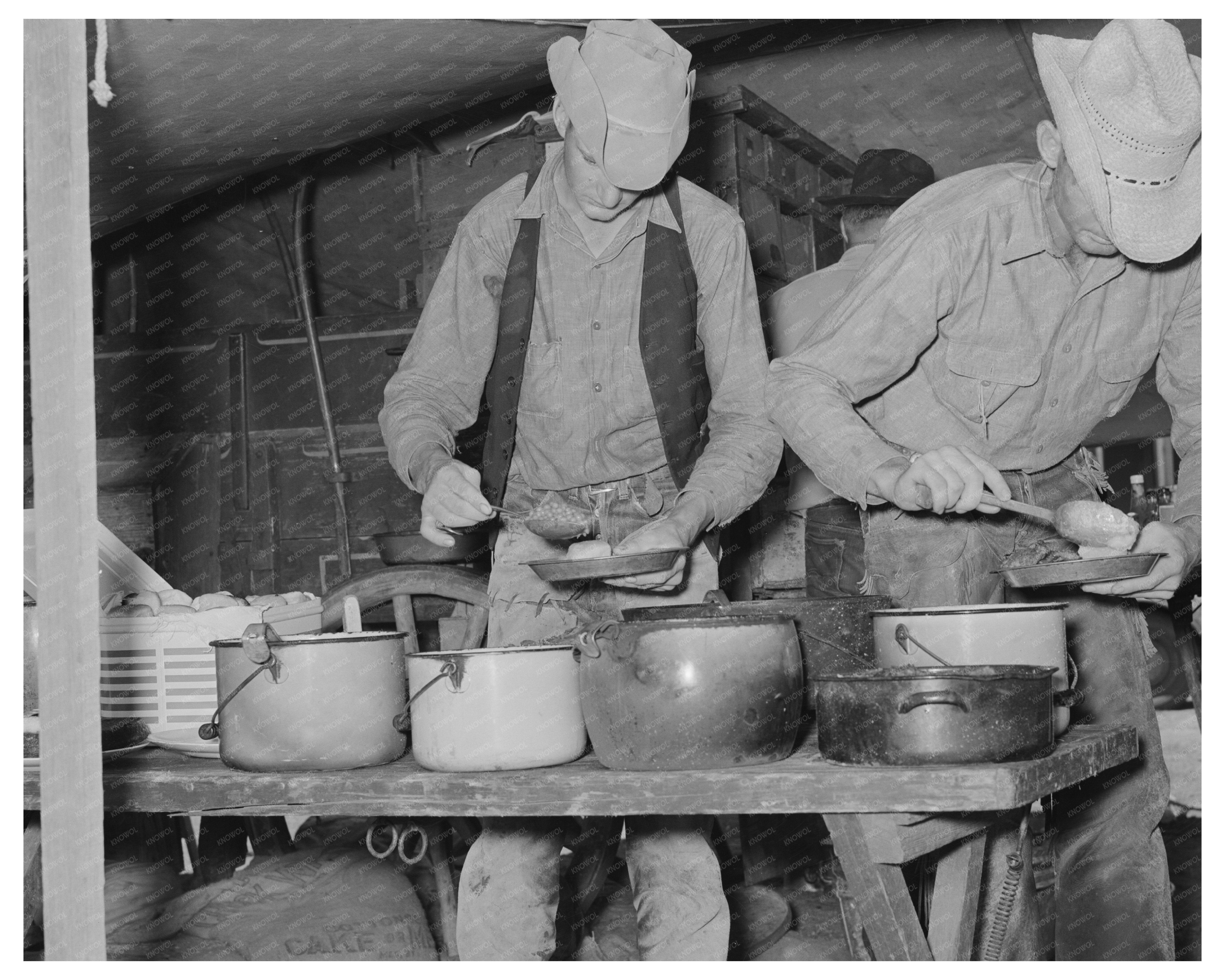 Cowboys Dining at Chuck Wagon SMS Ranch Texas 1939