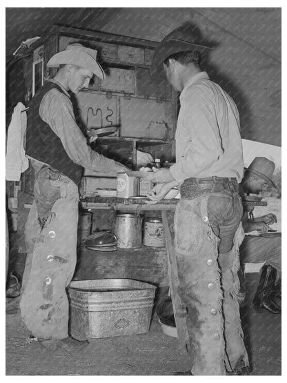 Cowboys Dining at SMS Ranch Chuck Wagon May 1939