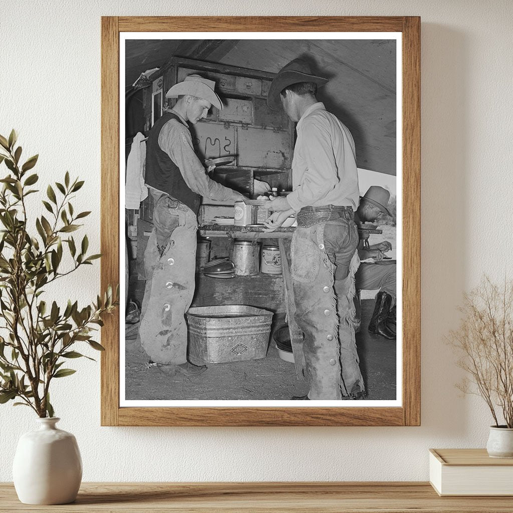 Cowboys Dining at SMS Ranch Chuck Wagon May 1939