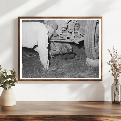 Migrant Steeple-Jack Working on Auto Near Prague 1939