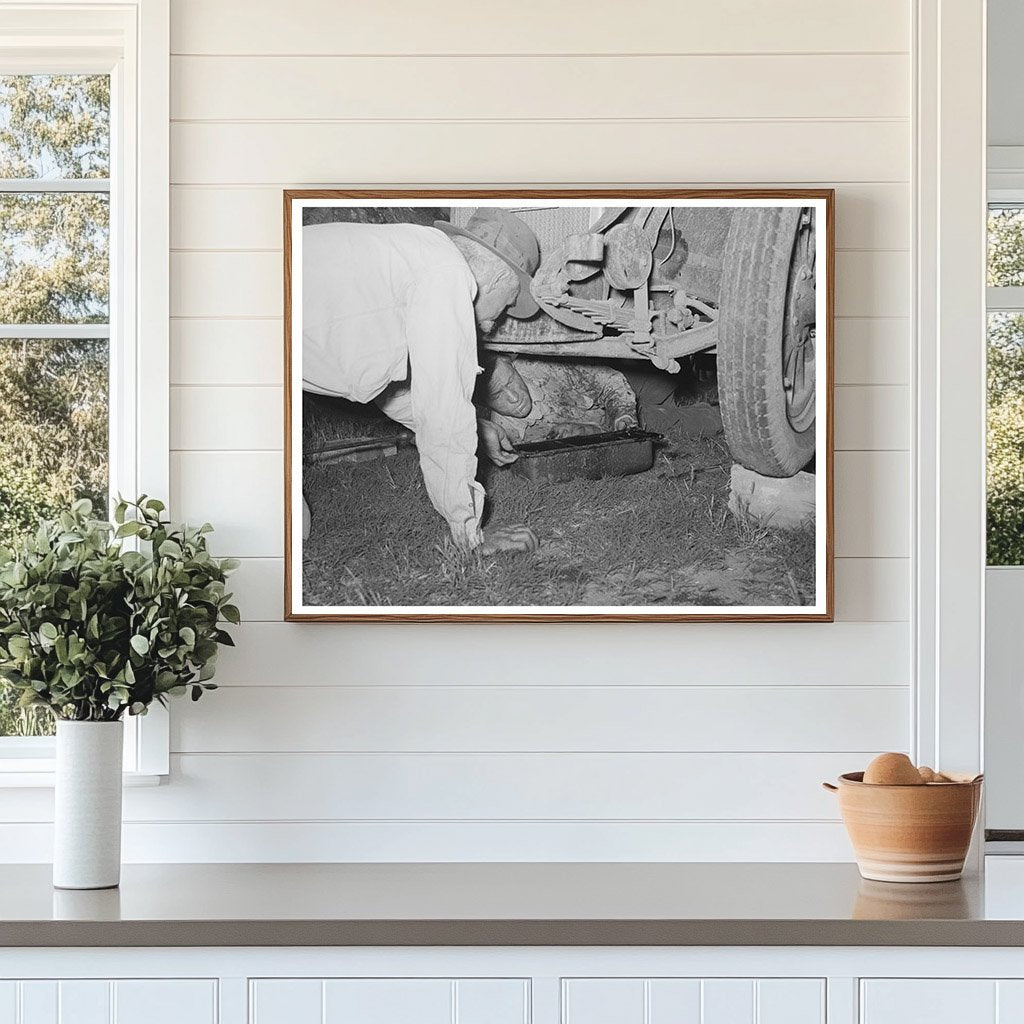 Migrant Steeple-Jack Working on Auto Near Prague 1939