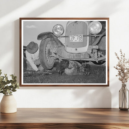 Migrant Steeplejack Fixing Car with Fathers Help 1939
