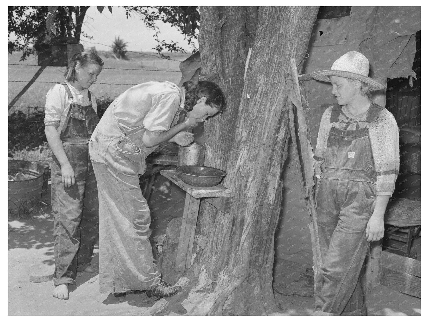 Migrant Workers Washing Up for Dinner Oklahoma June 1939