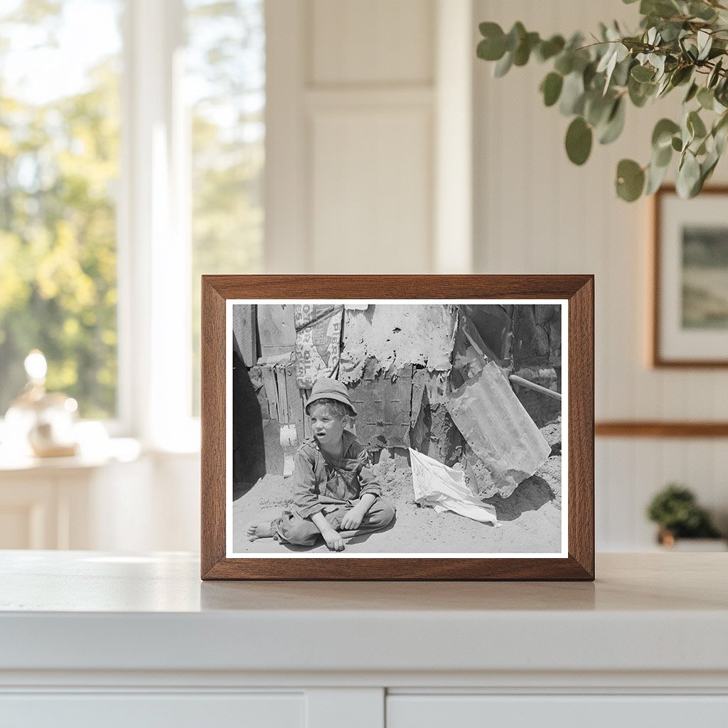 Young Boy by Tent Home in Webbers Falls Oklahoma 1939