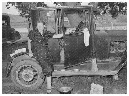 Vintage 1939 Photograph of White Migrant Woman by Car
